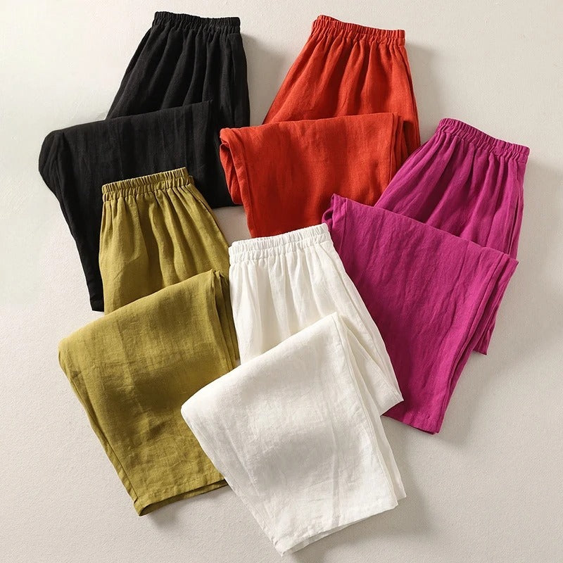 Multi-color elastic-waist trousers (black, olive, orange, white, pink)