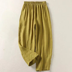 Olive lightweight trousers with elastic waistband and relaxed straight leg