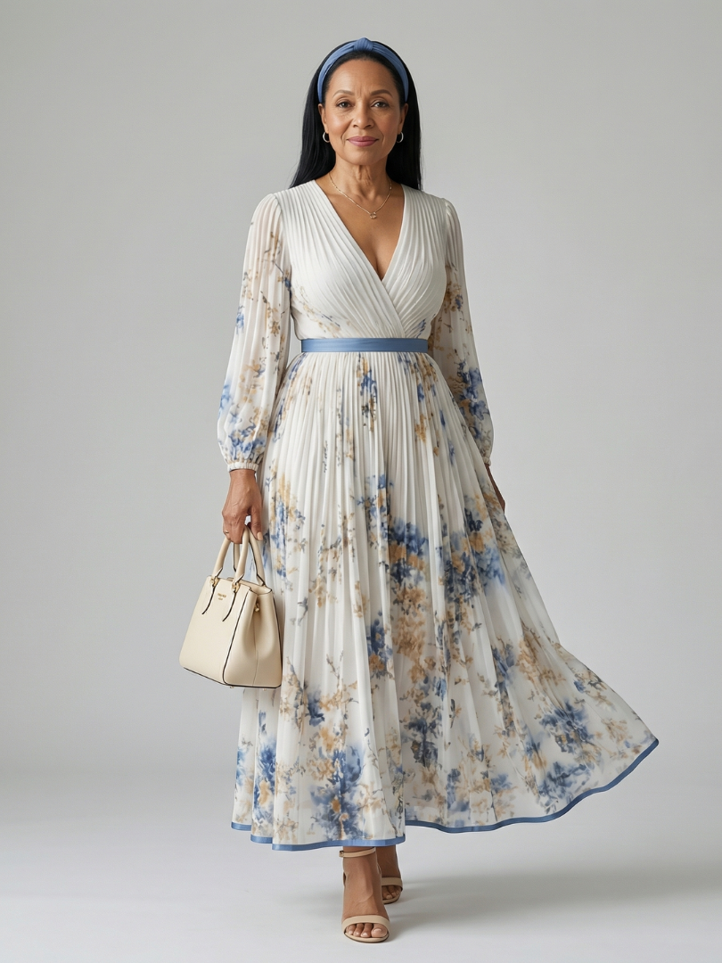 JEAN | PLEATED WRAP MIDI DRESS