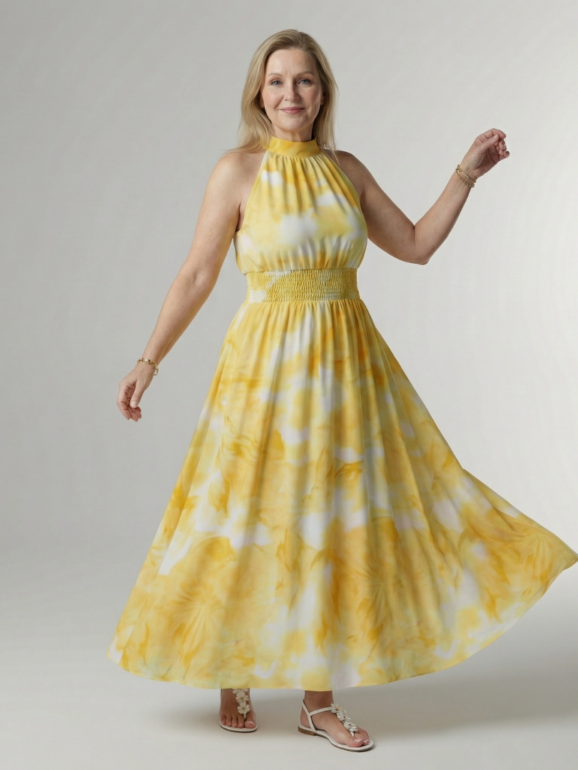 JEAN | GATHERED HALTER MIDI DRESS