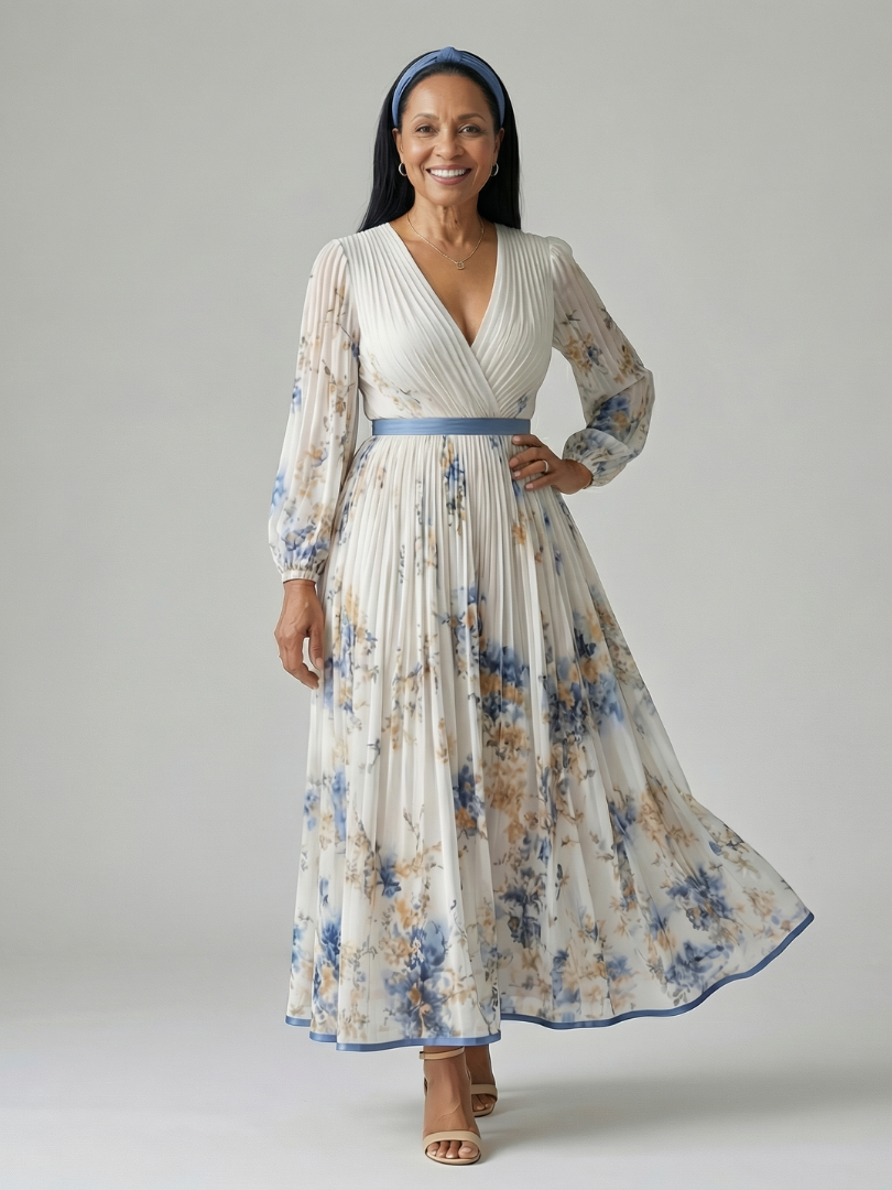 JEAN | PLEATED WRAP MIDI DRESS