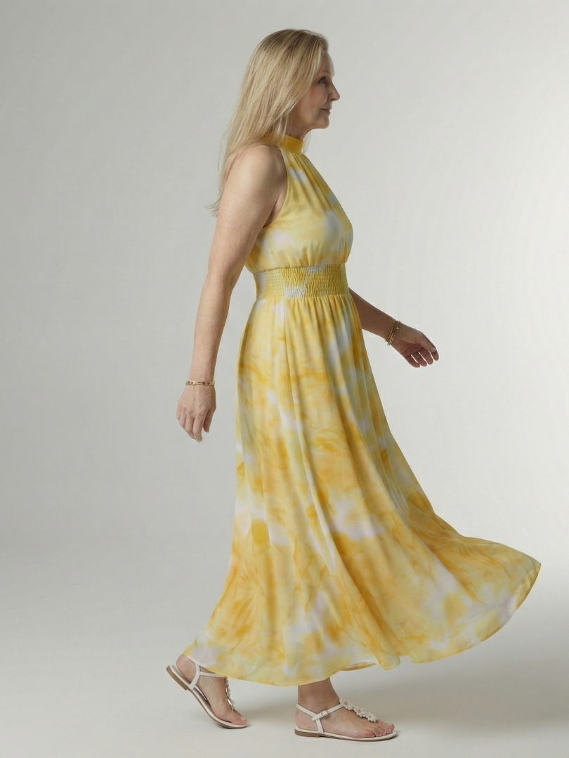 JEAN | GATHERED HALTER MIDI DRESS