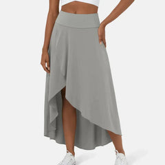 Asymmetric midi skirt in light gray with high-low draped hem