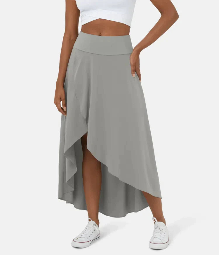 Asymmetric midi skirt in light gray with high-low draped hem