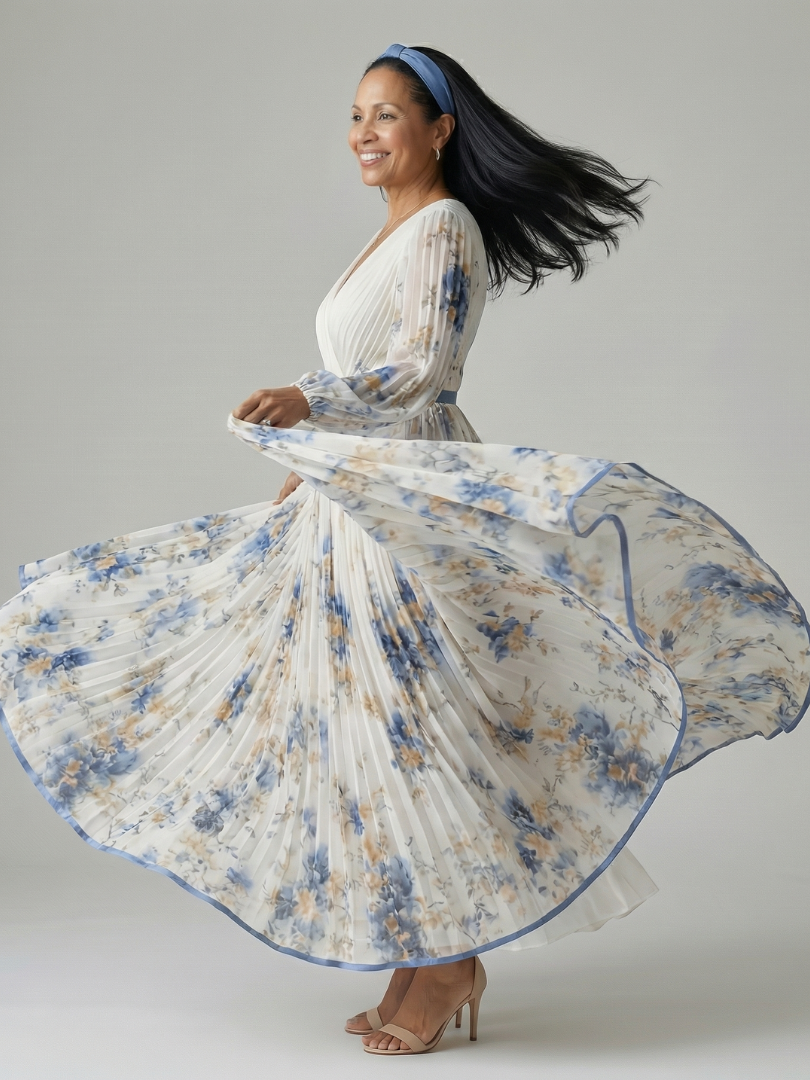 JEAN | PLEATED WRAP MIDI DRESS