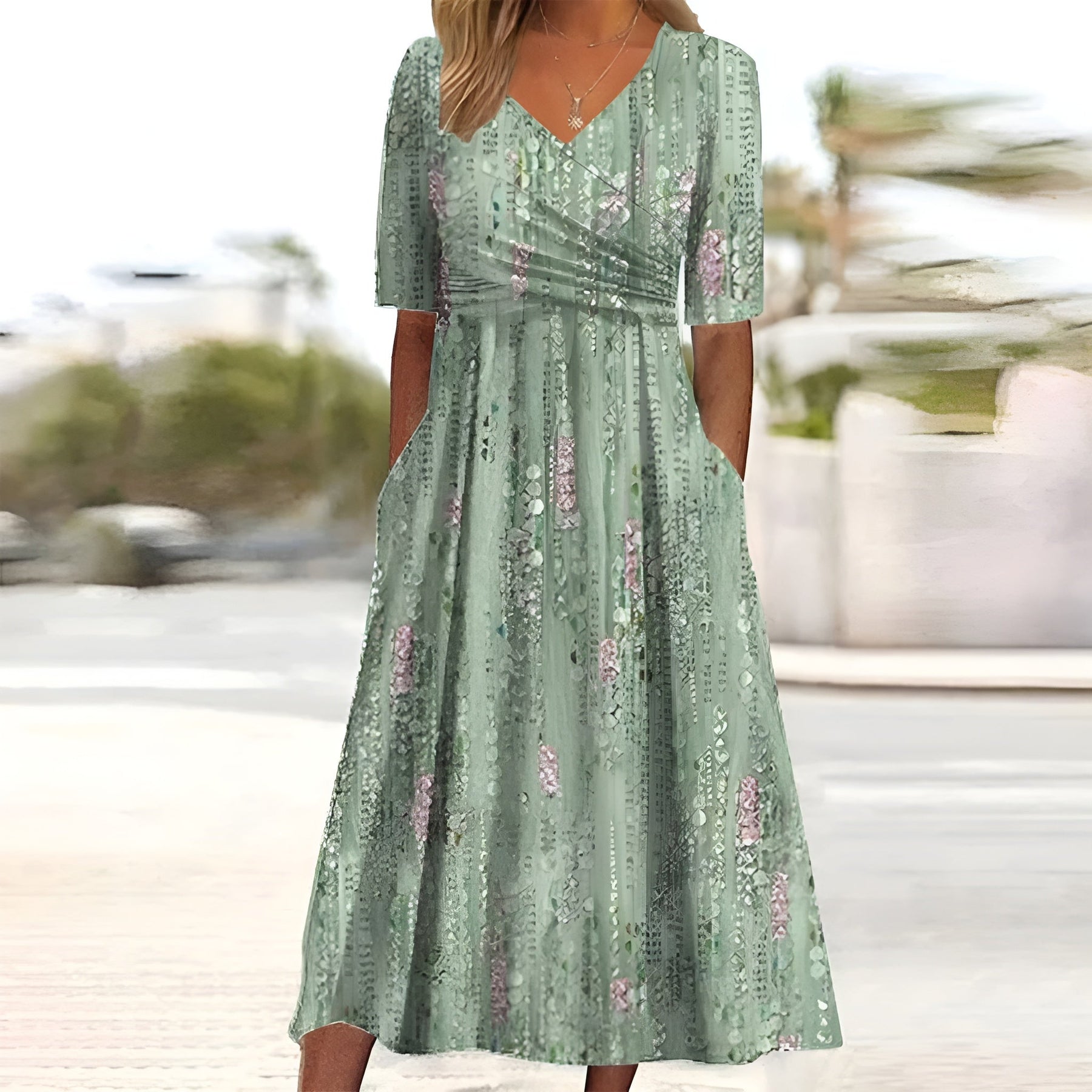 Celia | Elegante Vestito Midi con Scollatura a V