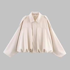 Loose military jacket in light beige with turn-down collar and center zip