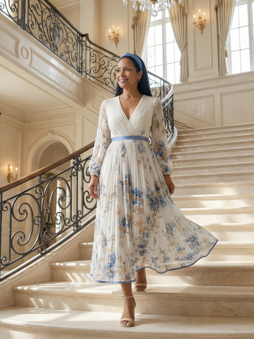 JEAN | PLEATED WRAP MIDI DRESS