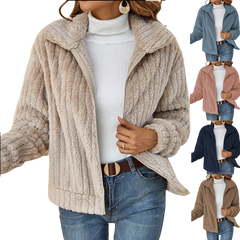 Zip-up teddy fleece jacket in multiple colors, raised collar and full front zipper.