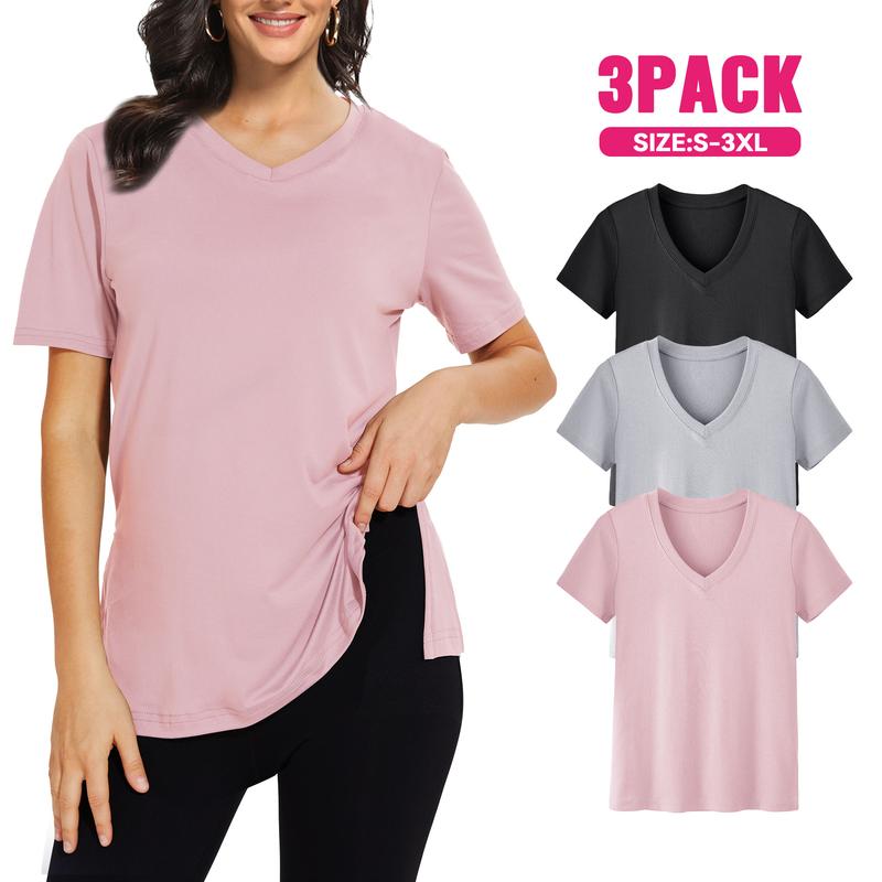 EMMA casualfit tee, pack of 3 V-neck; black, heather gray, light pink