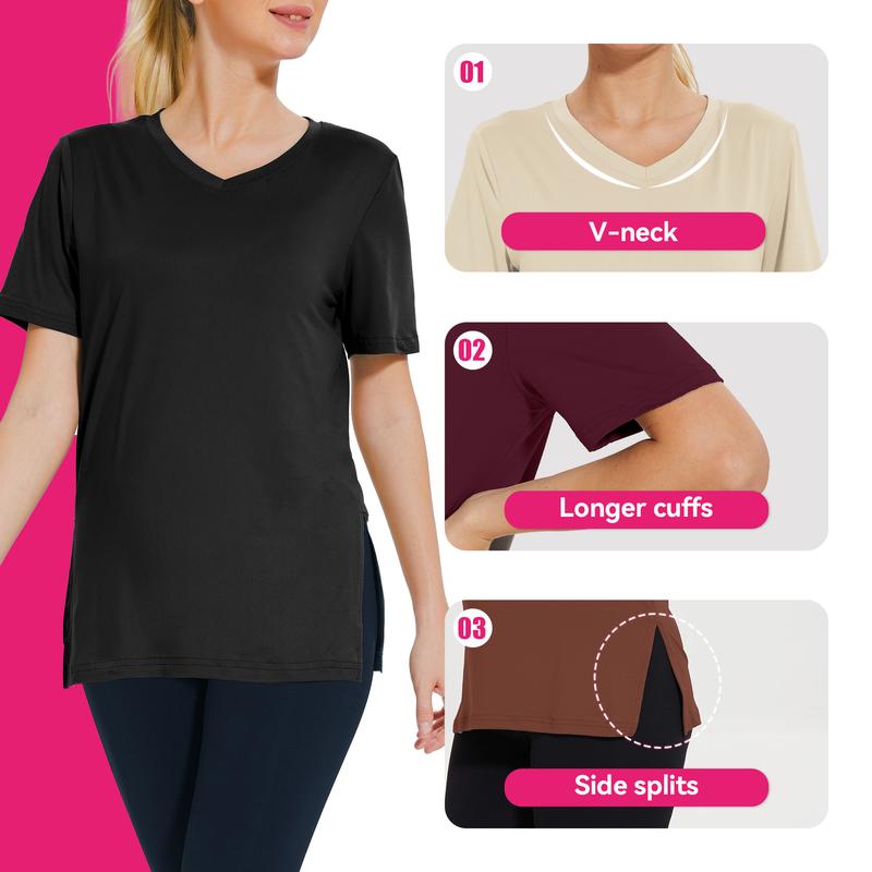 EMMA casualfit tee, black V-neck; longer cuffs and side-slit hem