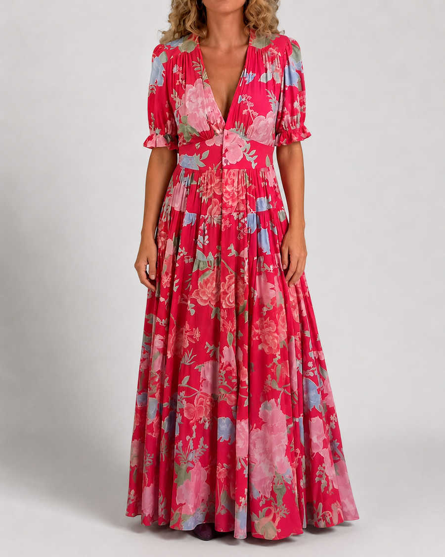 ELEANOR | ELEGANT FLORAL V-NECK DRESS