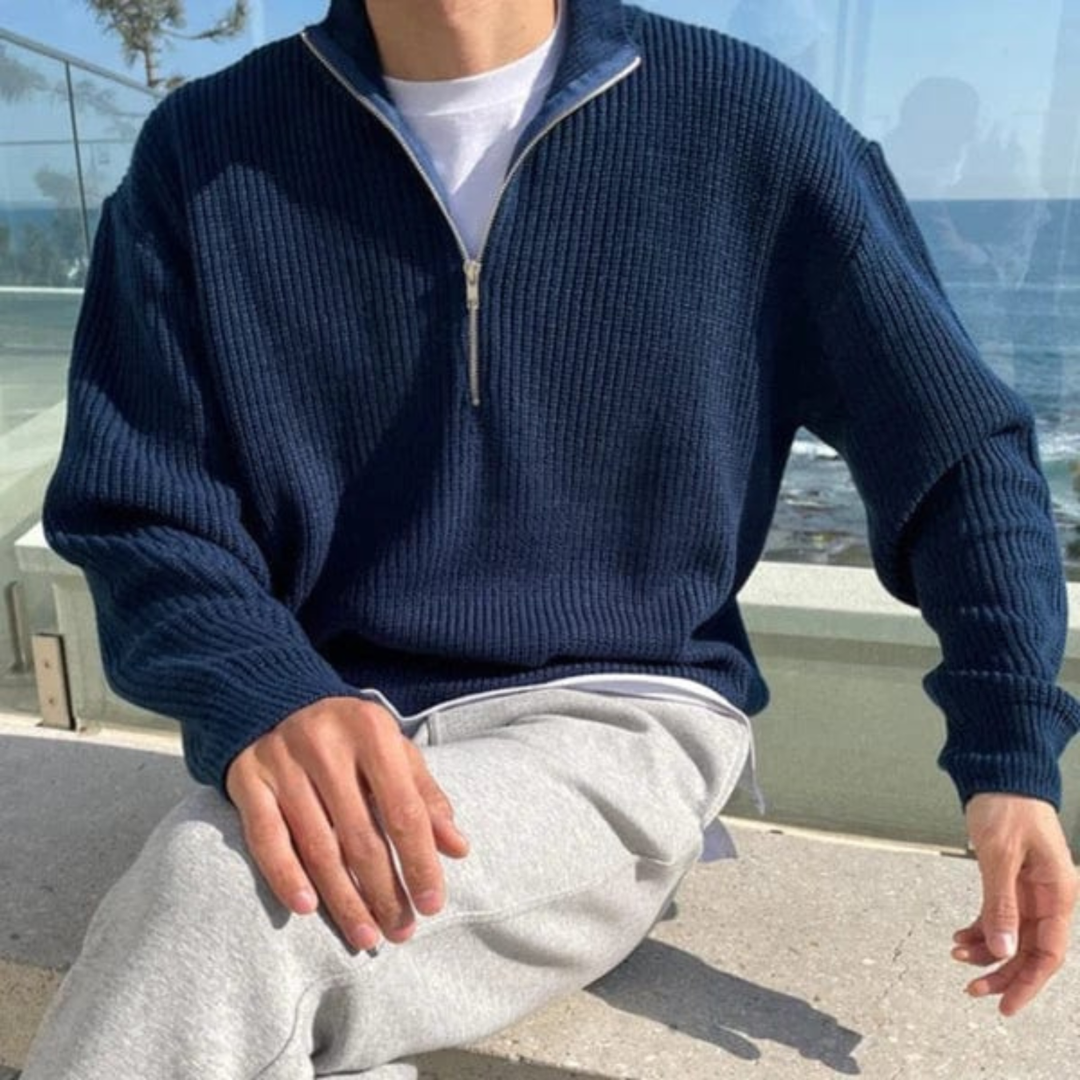 Men's Ribbed Sweater | Knitted Half Zipper