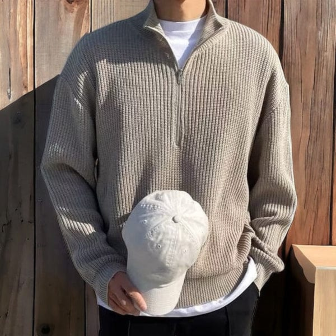 Men's Ribbed Sweater | Knitted Half Zipper