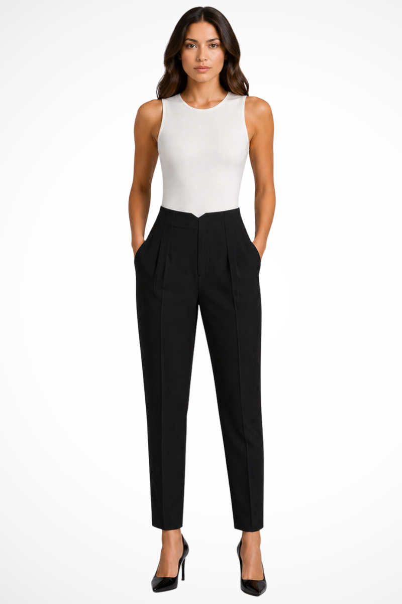 Women’s high-waisted cropped trousers, black, tailored front creases