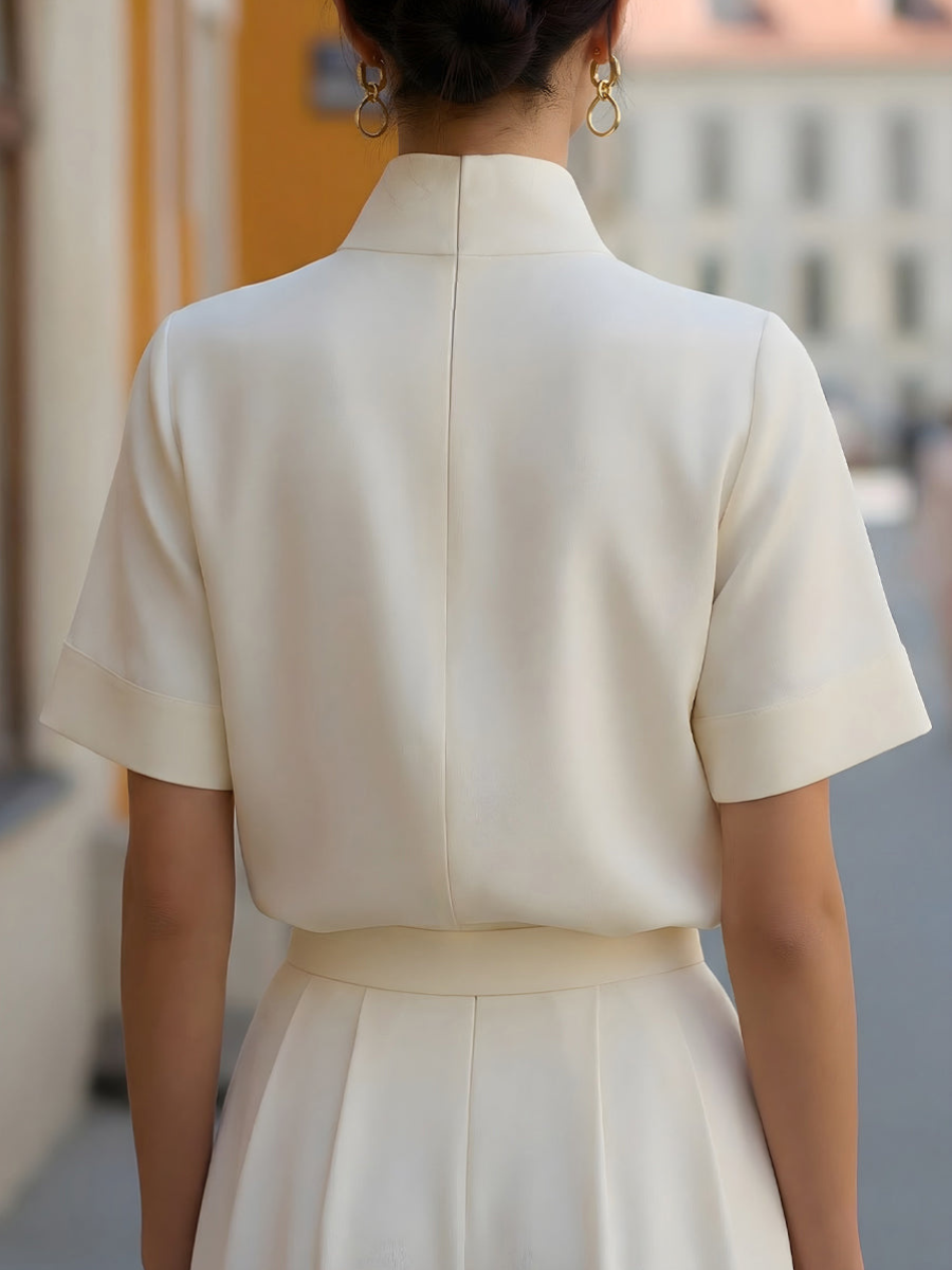 Women’s Stand Collar Blouse | Short Sleeve