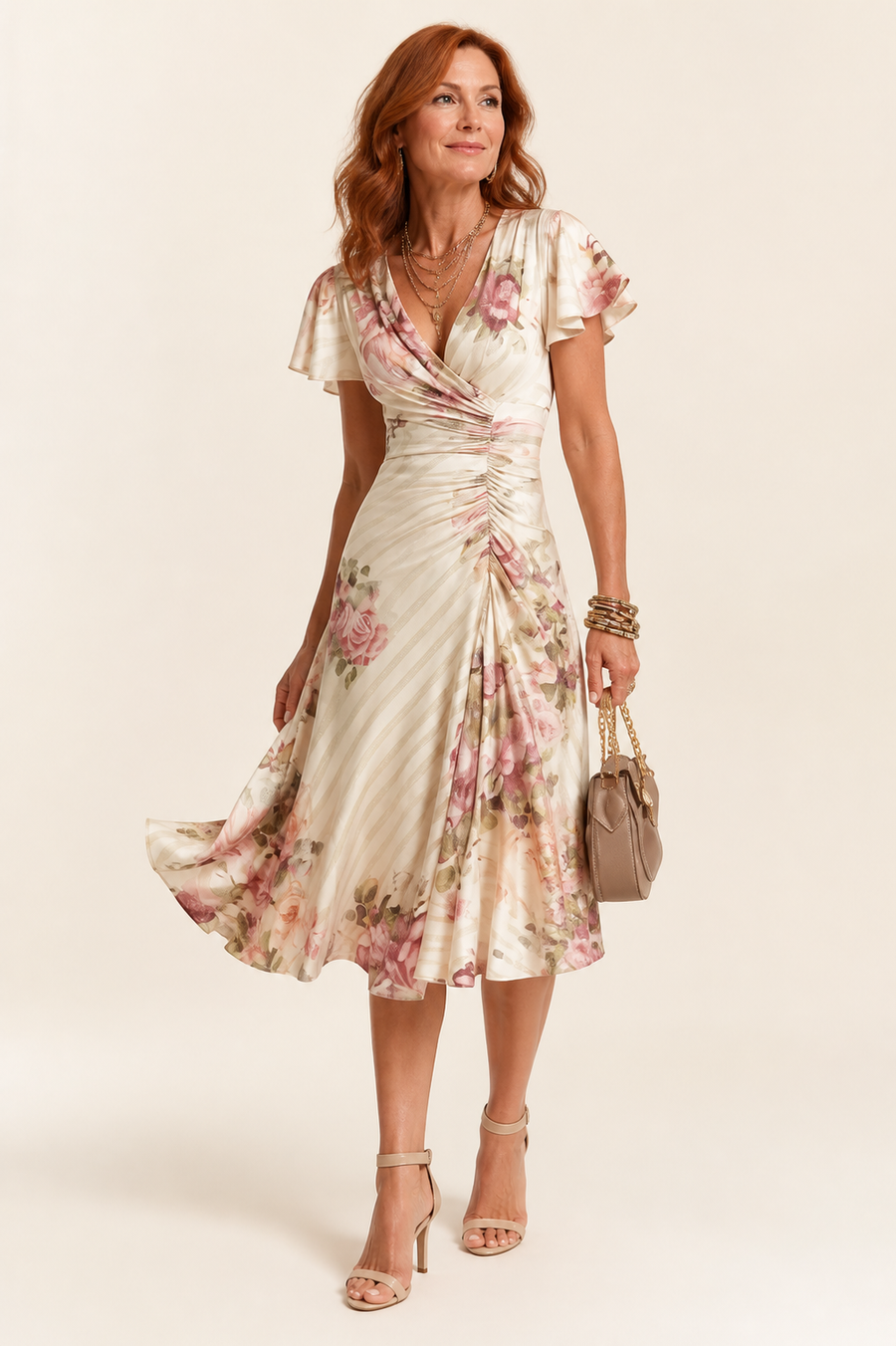 Vintage Floral Satin Midi Dress