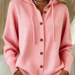 Pink hoodie cardigan with wooden-look button front, hood, long sleeves