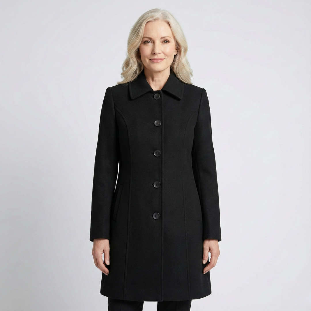 GRACE waterproof windproof zip coat in black, longline button-front