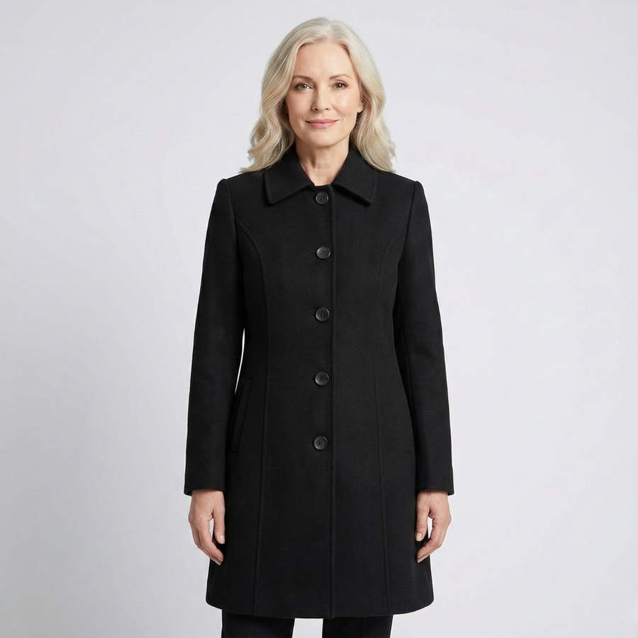 GRACE waterproof windproof zip coat in black, longline button-front
