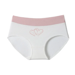 High-waisted cotton briefs in white with pink heart outline on the front