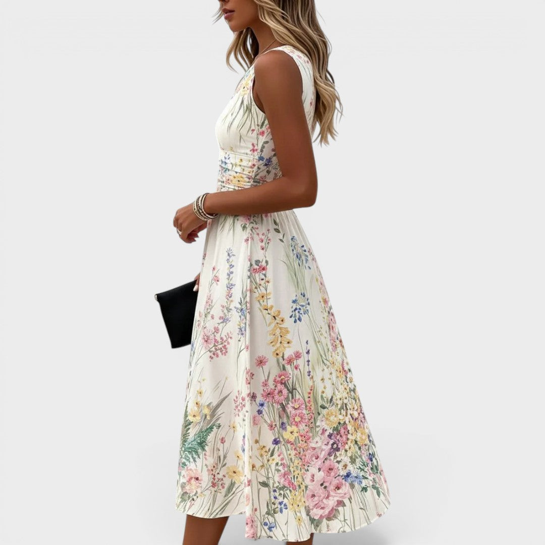 PAIGE | SLEEVELES FLORAL MIDI DRESS