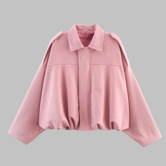 Loose military jacket in pale pink with turn-down collar and center zip