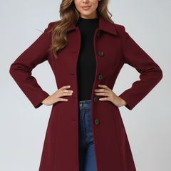 GRACE waterproof windproof zip coat in dark red, longline button placket