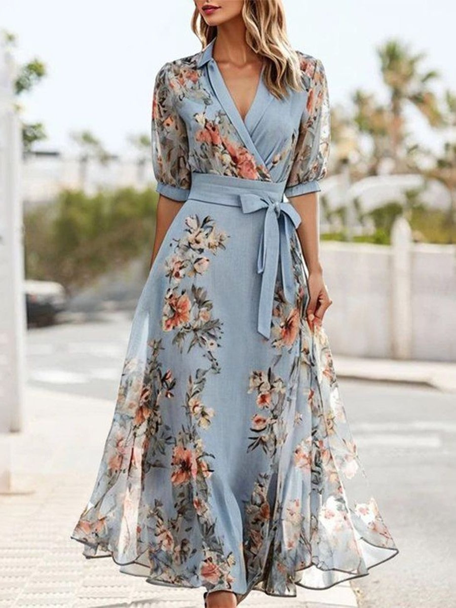 Floral Bow Waist Midi Dress