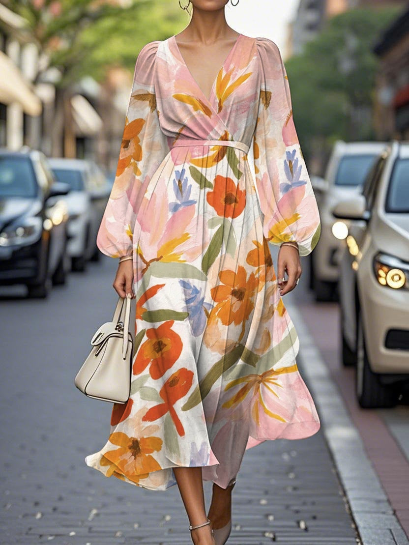 Floral V-neck Midi Dress