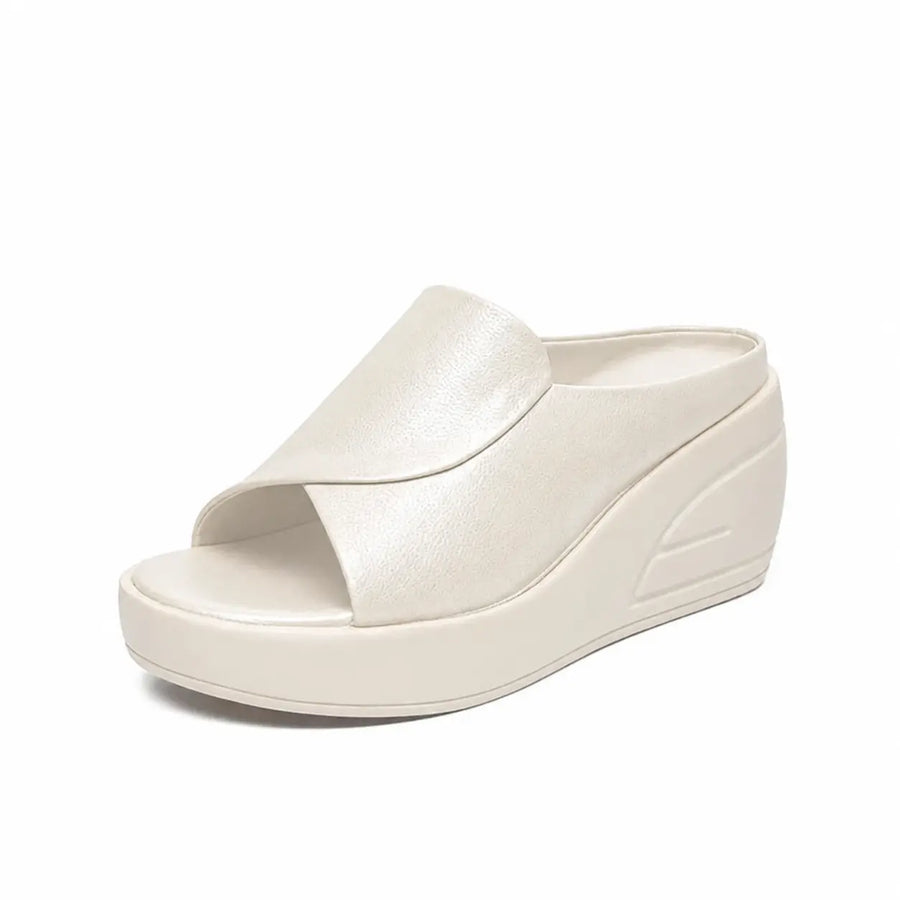 Beige orthopaedic slip-on wedge sandals with open toe