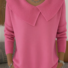 Warm sweater with soft collar, pink knit with pointed folded shoulders