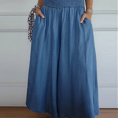 Blue relaxed-fit trousers with elastic waistband and flowy wide legs