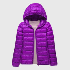 Ultra-light quilted hooded jacket with full-zip front, purple shade