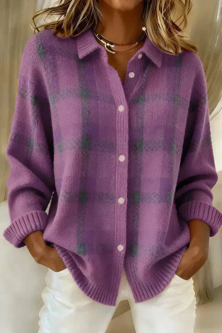 Haley - Cozy Plaid Knit Cardigan