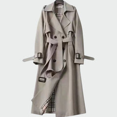 Khaki double-breasted trench coat with belt and epaulettes
