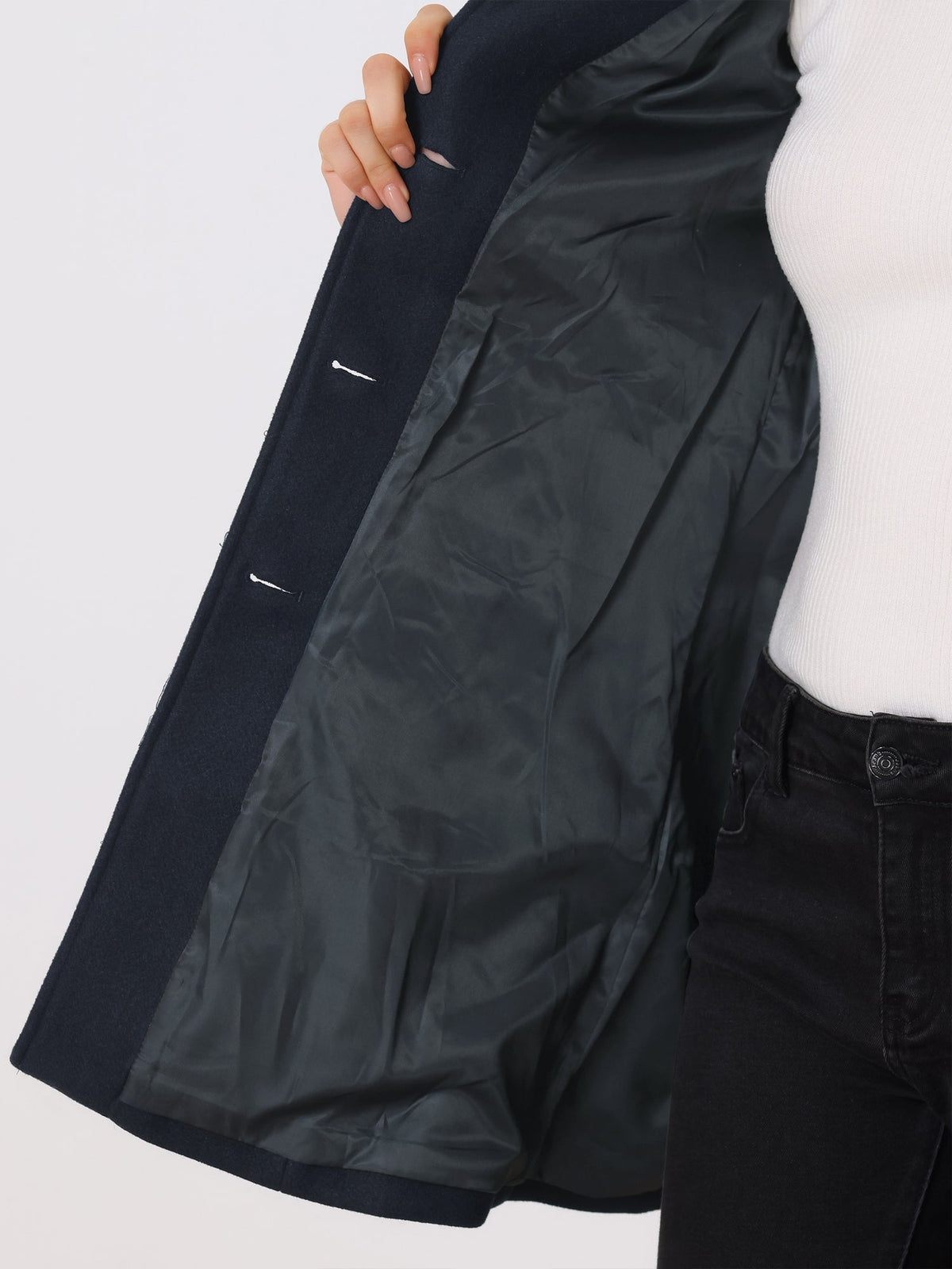 Dark blue waterproof coat interior lining with visible inner seams